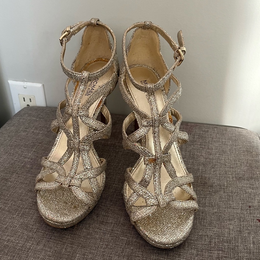 Gold Mk Strappy Stilletos